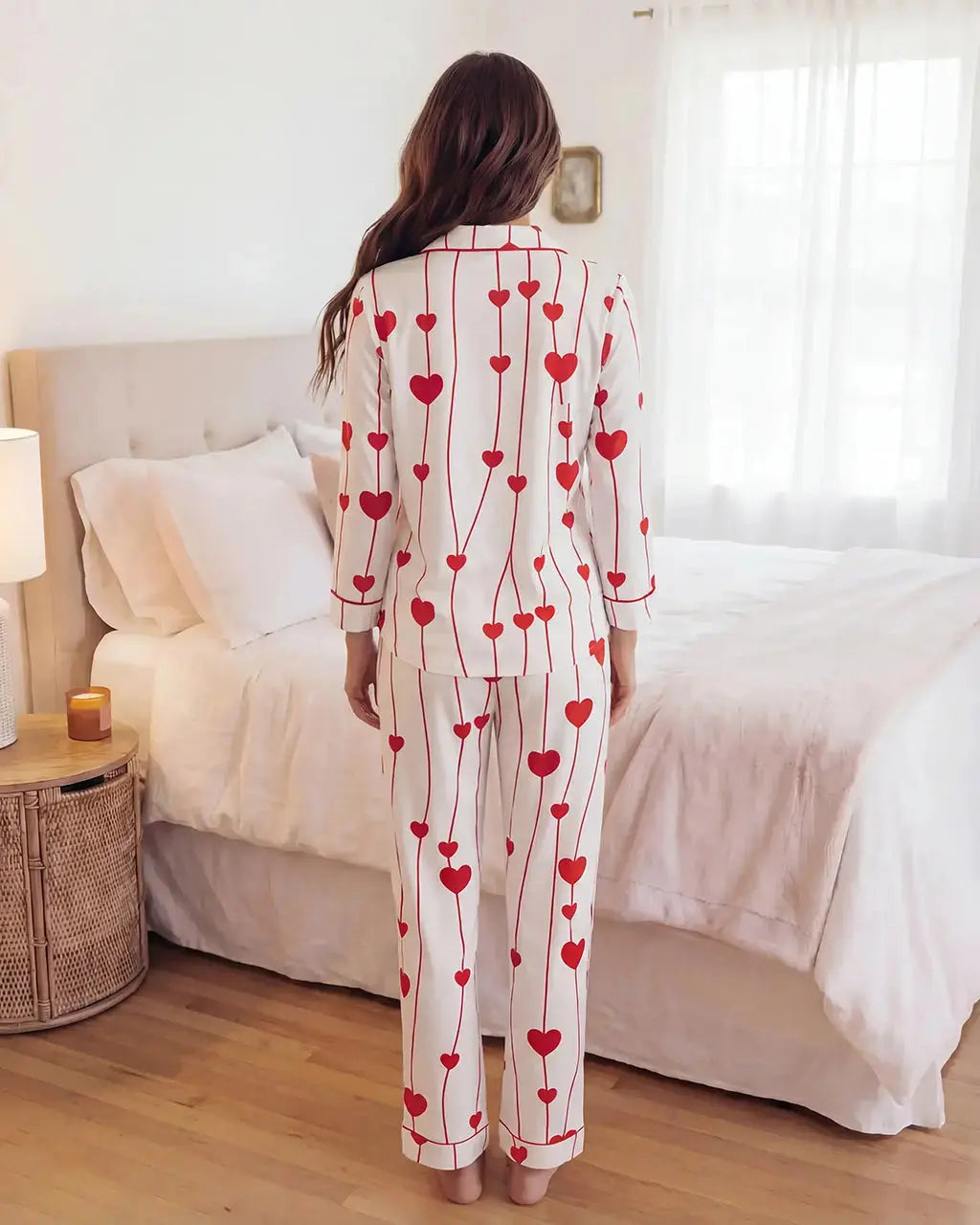 Wavy Heart Print Pajama Set - OMFORT