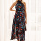 Kiss Me Halter Neck Maxi Dress in Ink with Multi Floral OMFORT