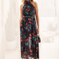 Kiss Me Halter Neck Maxi Dress in Ink with Multi Floral OMFORT