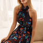 Kiss Me Halter Neck Maxi Dress in Ink with Multi Floral OMFORT