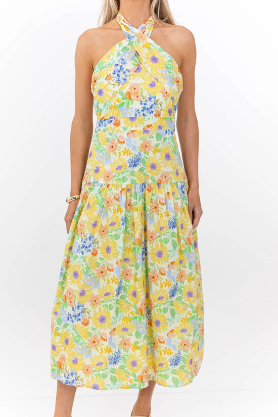 Exactly What You Needed Yellow Floral Halter Midi Dress OMFORT