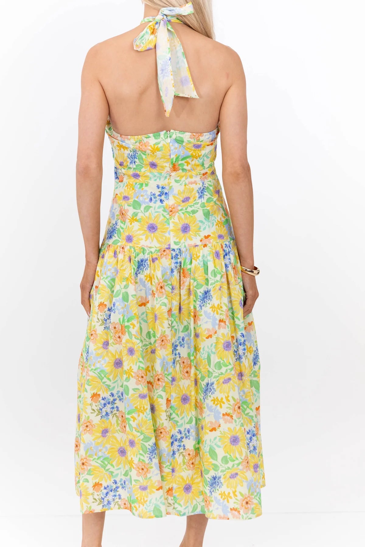 Exactly What You Needed Yellow Floral Halter Midi Dress OMFORT