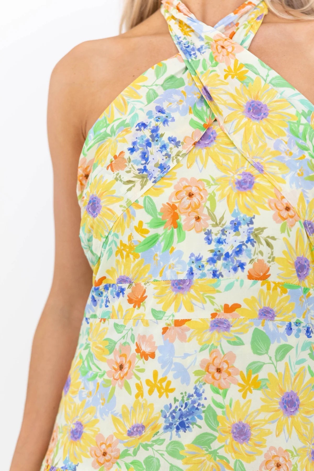 Exactly What You Needed Yellow Floral Halter Midi Dress OMFORT