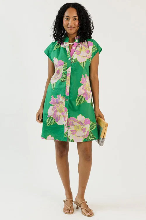 Garden Views Button Dress, Green OMFORT
