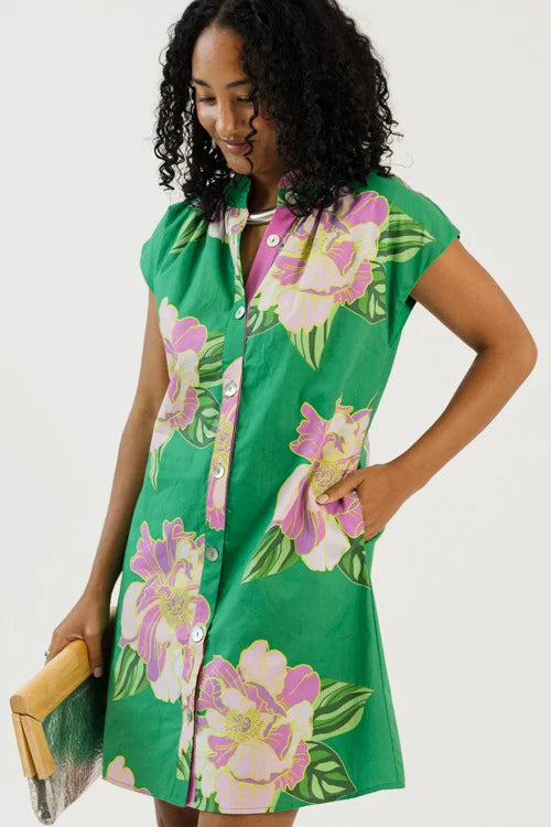 Garden Views Button Dress, Green OMFORT