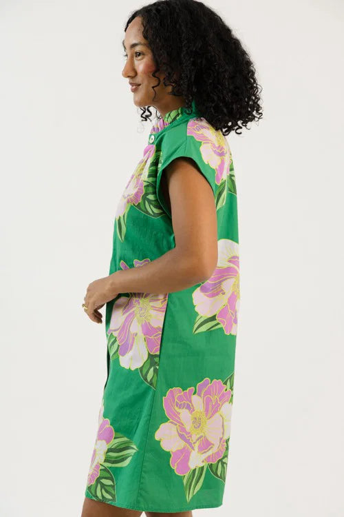 Garden Views Button Dress, Green OMFORT