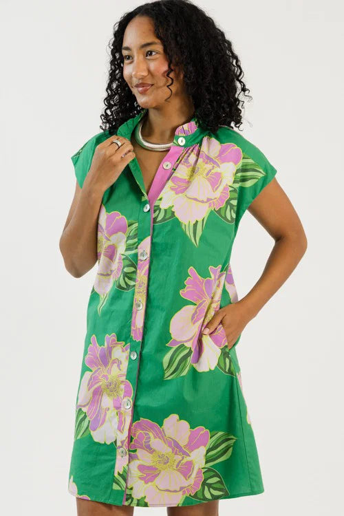 Garden Views Button Dress, Green OMFORT
