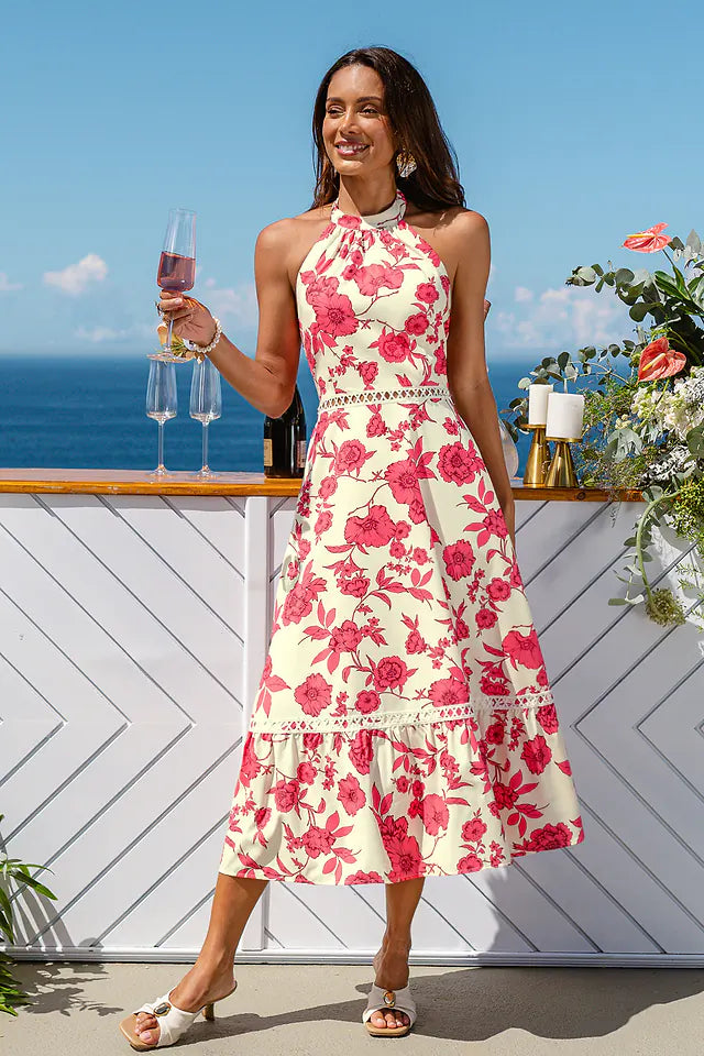 Golden Haze Floral Midi Dress OMFORT