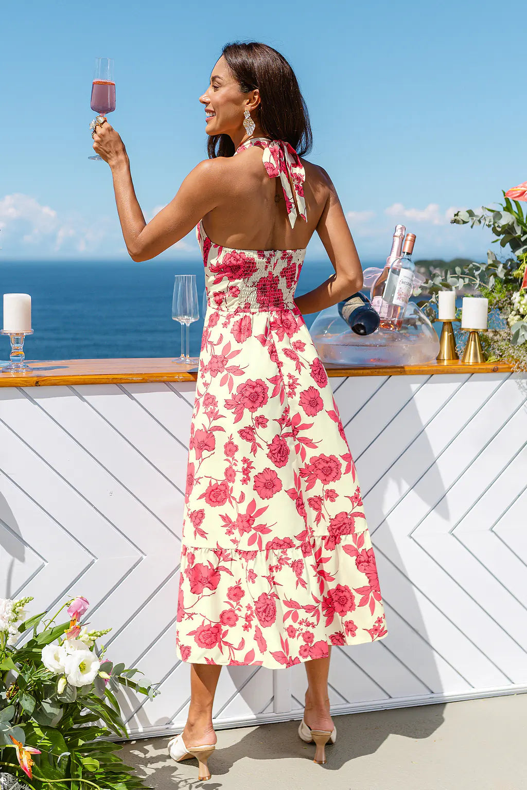 Golden Haze Floral Midi Dress OMFORT