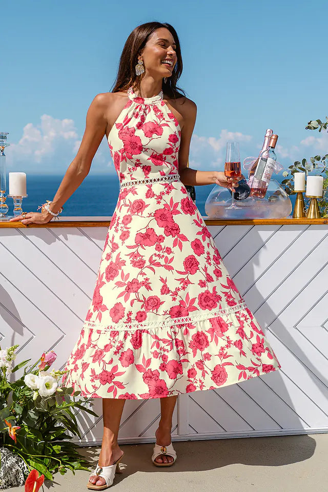 Golden Haze Floral Midi Dress OMFORT
