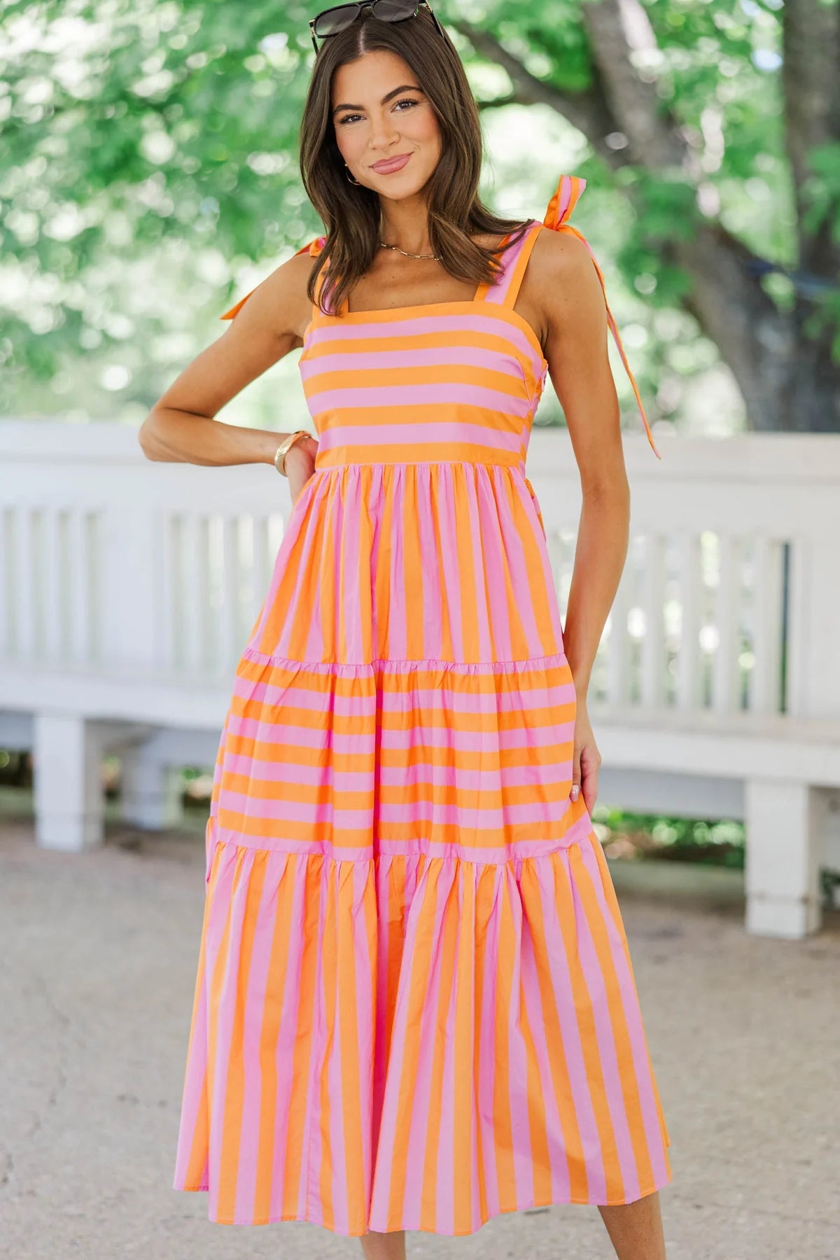 Good From The Start Orange Striped Midi Dress OMFORT