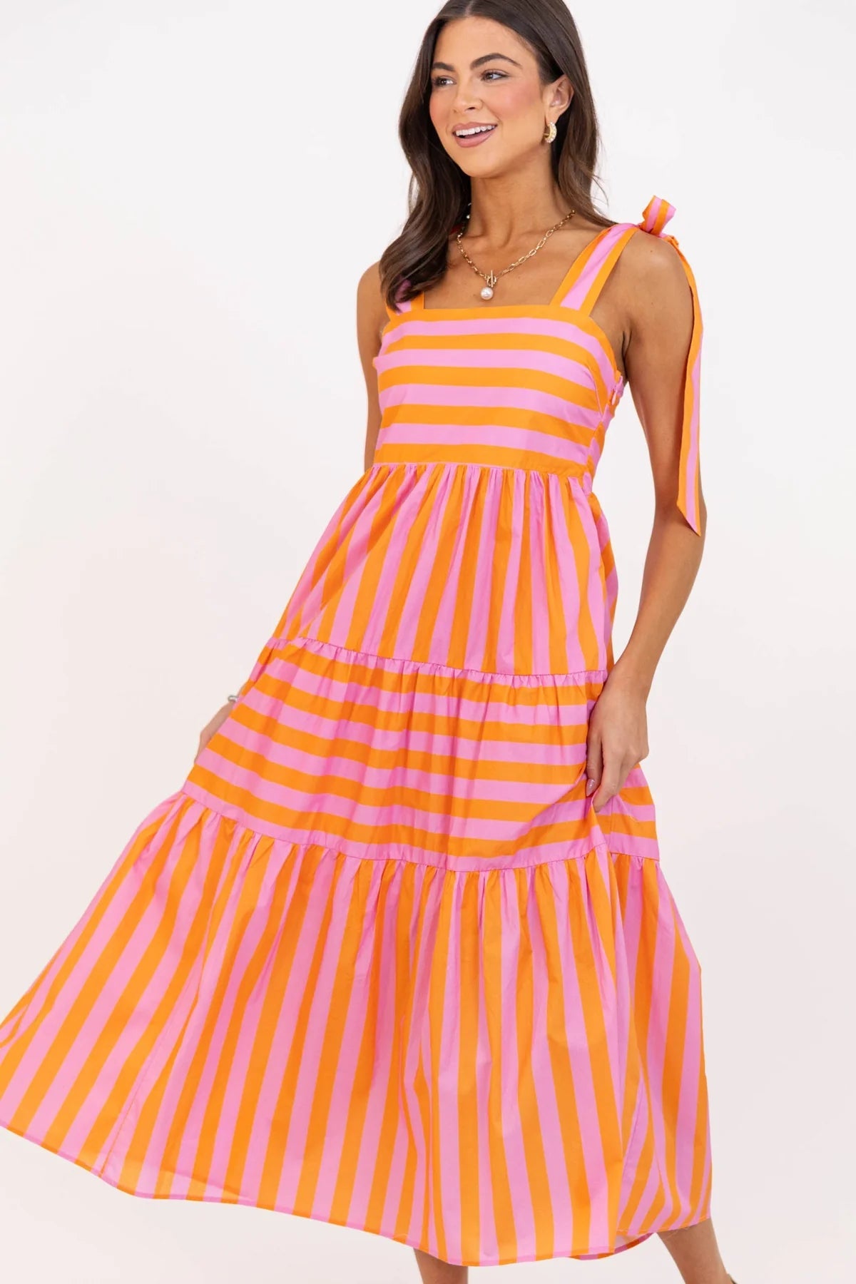 Good From The Start Orange Striped Midi Dress OMFORT