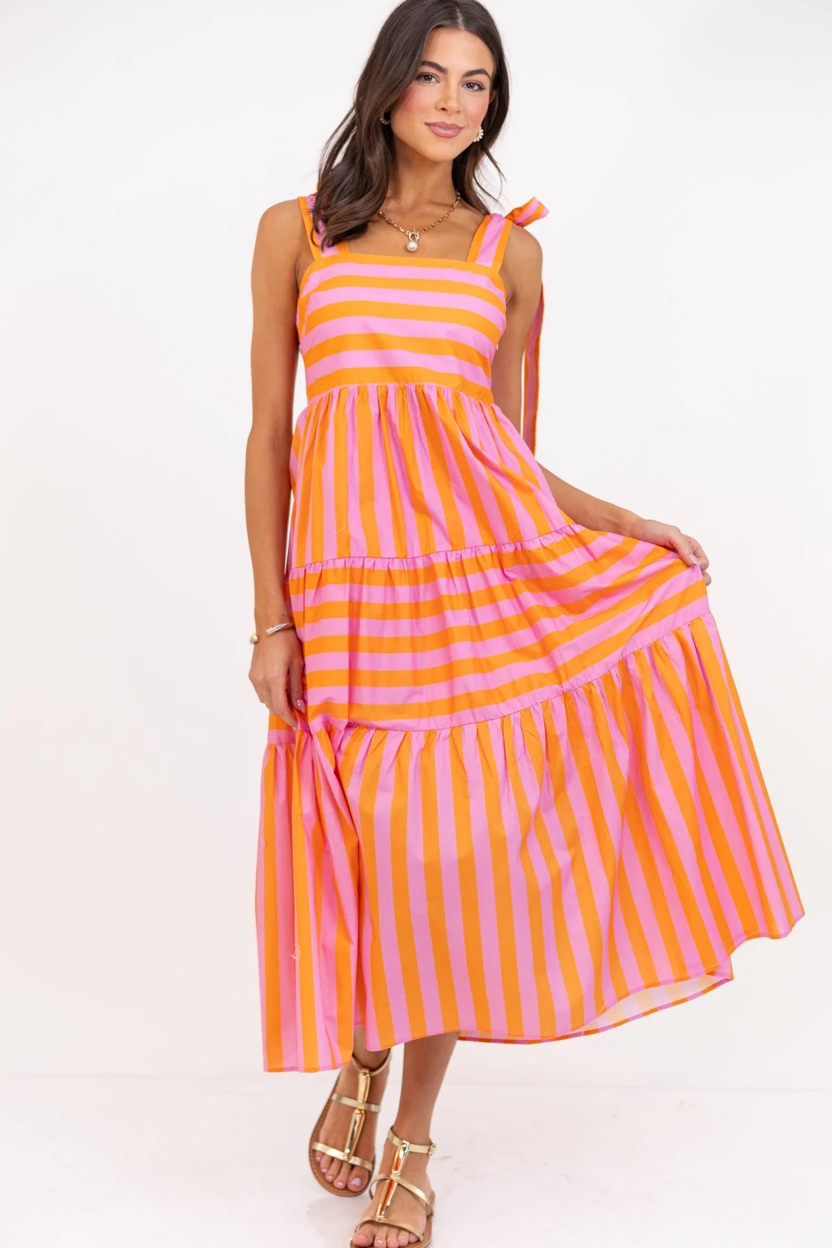 Good From The Start Orange Striped Midi Dress OMFORT