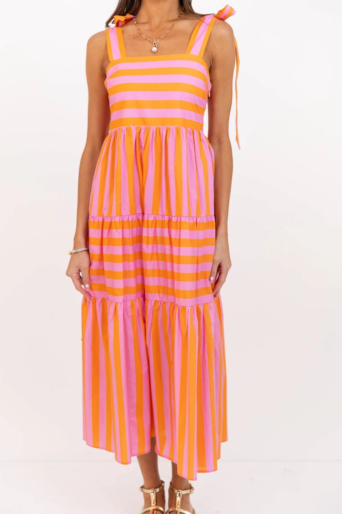 Good From The Start Orange Striped Midi Dress OMFORT