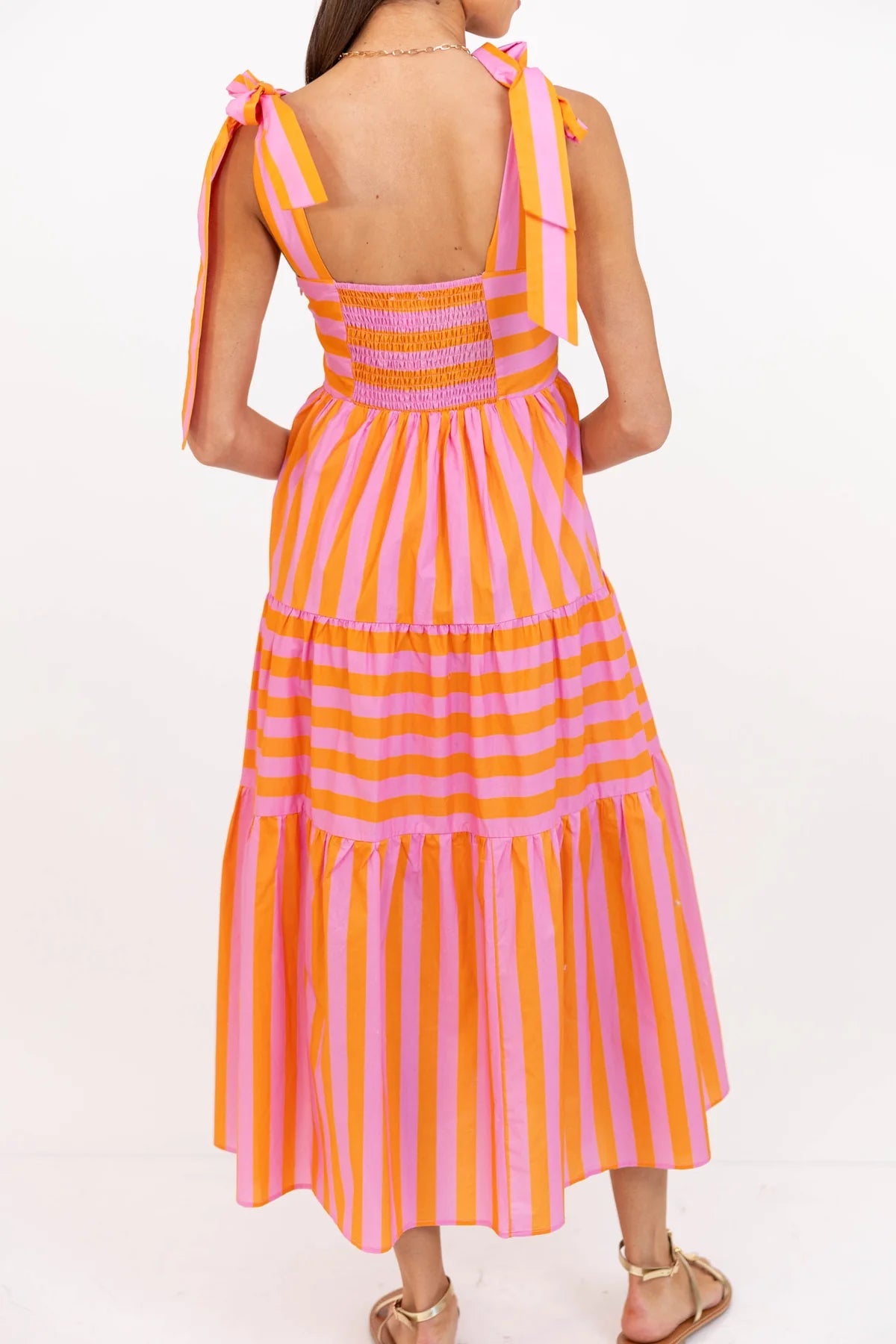Good From The Start Orange Striped Midi Dress OMFORT