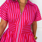 Best Selling Krissy Zip-up Maxi Stripe Dress in Hot Pink Red Stripes OMFORT