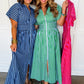 Best Selling Krissy Zip-up Maxi Stripe Dress in Green & Blue Stripes OMFORT