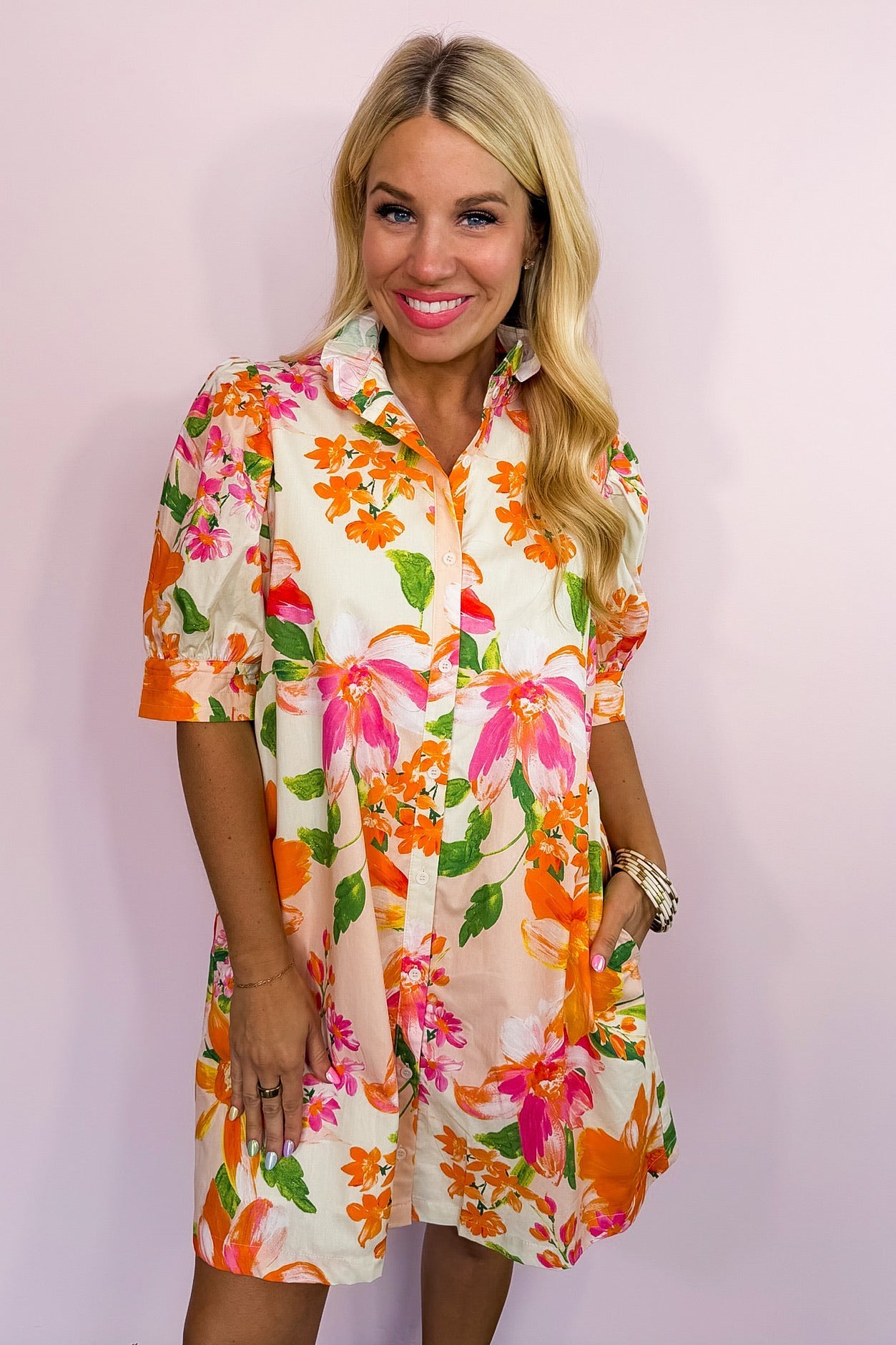 Coastal Bloom Button Front Dress OMFORT