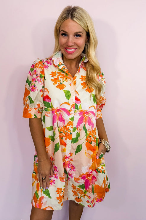 Coastal Bloom Button Front Dress OMFORT