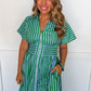 Best Selling Krissy Zip-up Maxi Stripe Dress in Green & Blue Stripes OMFORT