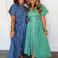 Best Selling Krissy Zip-up Maxi Stripe Dress in Green & Blue Stripes OMFORT