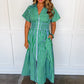 Best Selling Krissy Zip-up Maxi Stripe Dress in Green & Blue Stripes OMFORT