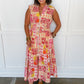 Best Selling Krissy Zip-up Midi Dress in Tropical Floral Patchwork OMFORT