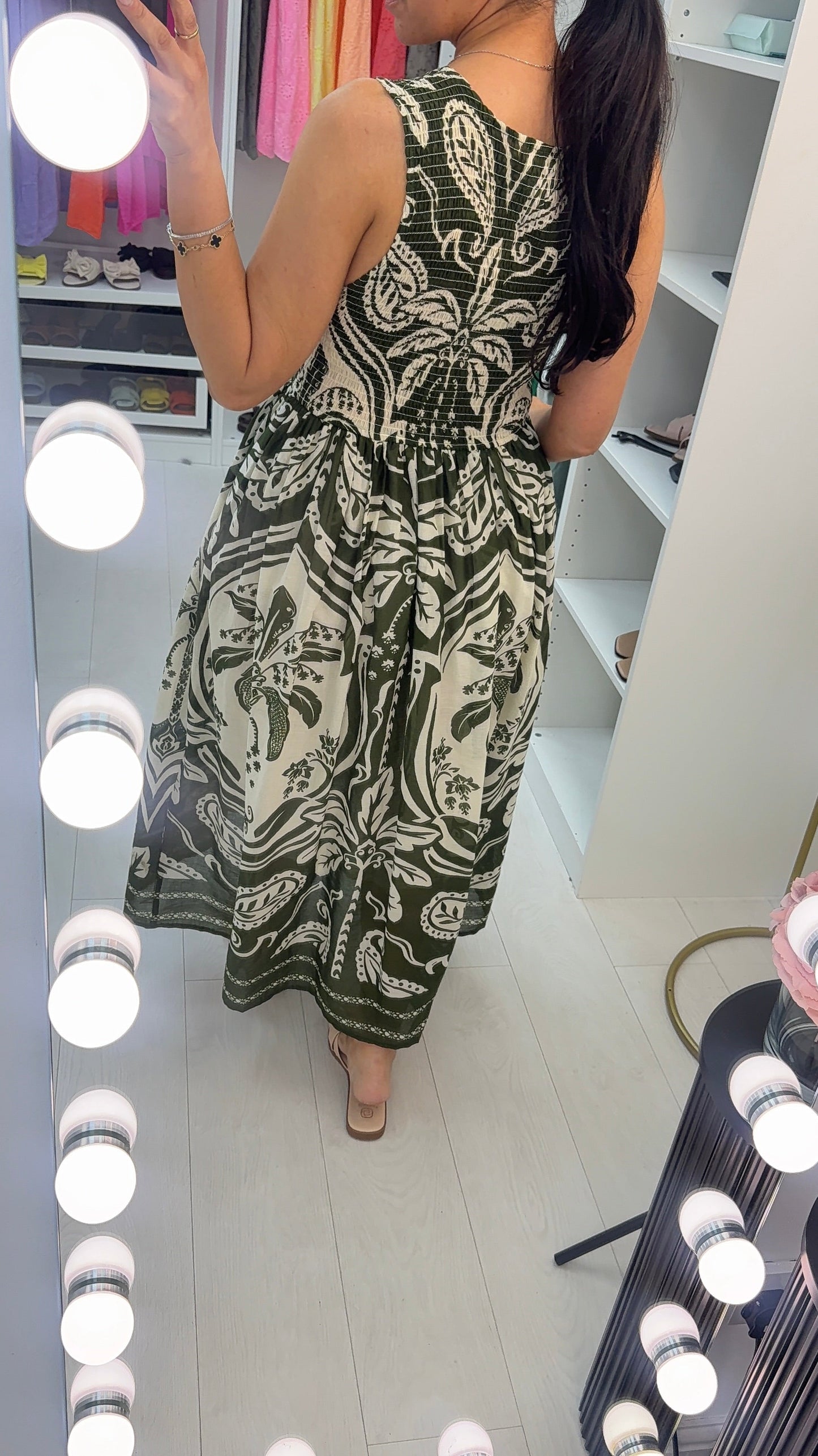 Quinn Abstract Print Shirred Bust Poplin Dress OMFORT