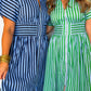 Best Selling Krissy Zip-up Maxi Stripe Dress in Green & Blue Stripes OMFORT