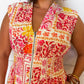 Best Selling Krissy Zip-up Midi Dress in Tropical Floral Patchwork OMFORT
