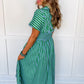 Best Selling Krissy Zip-up Maxi Stripe Dress in Green & Blue Stripes OMFORT