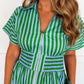 Best Selling Krissy Zip-up Maxi Stripe Dress in Green & Blue Stripes OMFORT