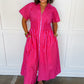 Best Selling Krissy Zip-up Maxi Stripe Dress in Hot Pink Red Stripes OMFORT