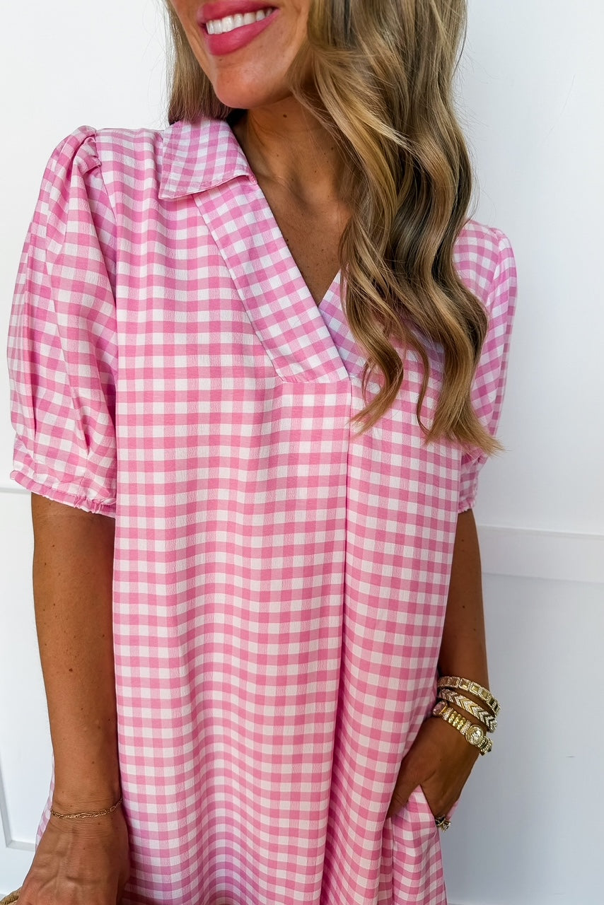 Picnic Perfect Gingham Midi Dress in Pink OMFORT