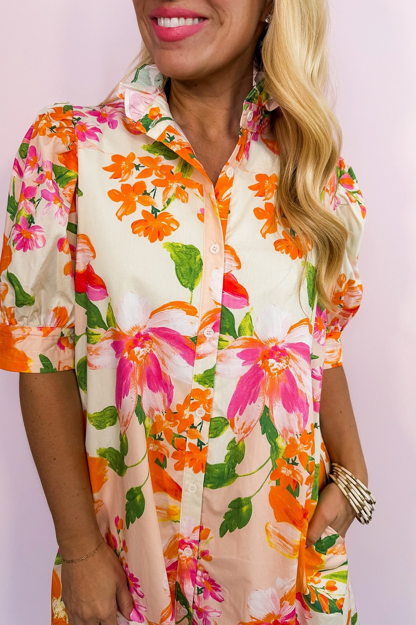 Coastal Bloom Button Front Dress OMFORT