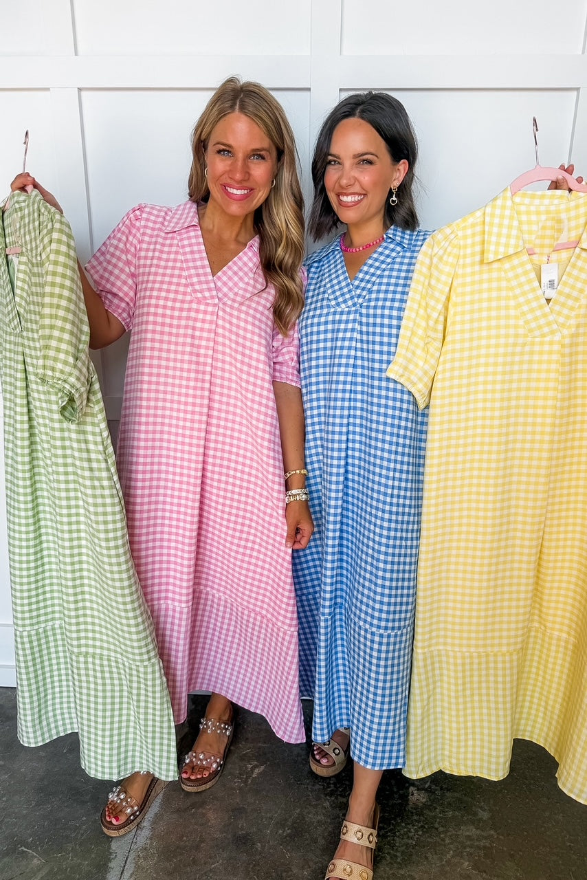 Picnic Perfect Gingham Midi Dress in Pink OMFORT