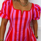 Just Feels Right Puff Sleeve Stripe Dress in Pink & Red OMFORT