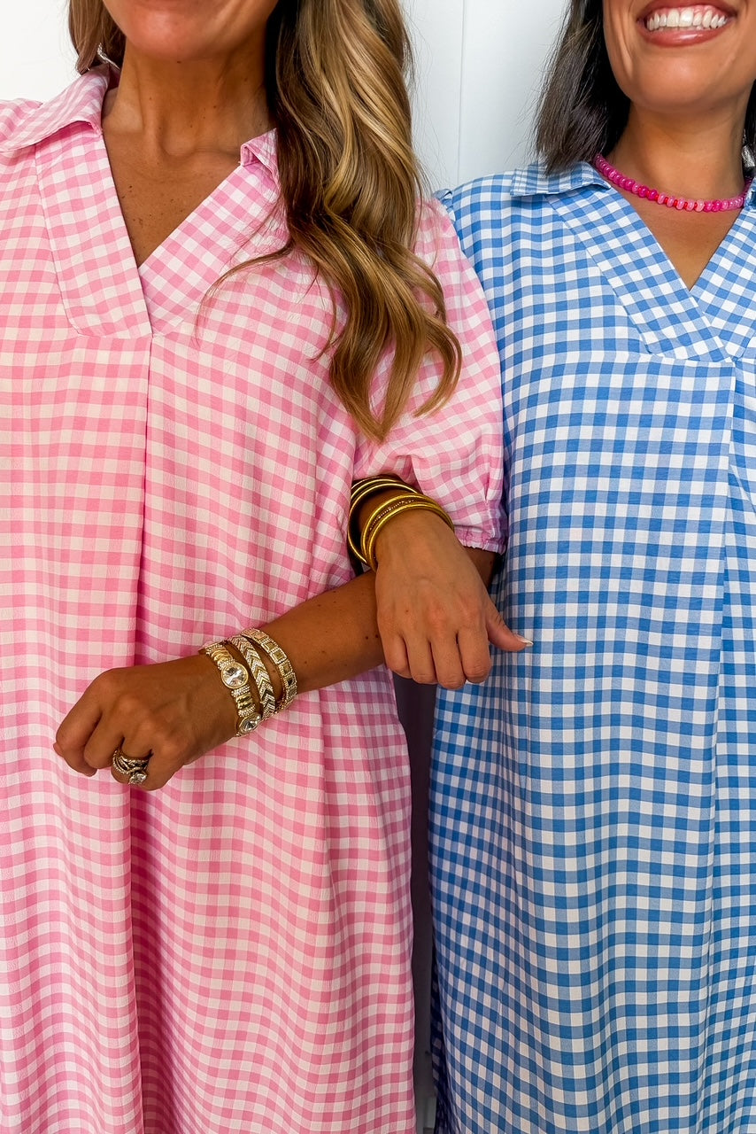 Picnic Perfect Gingham Midi Dress in Pink OMFORT
