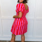 Just Feels Right Puff Sleeve Stripe Dress in Pink & Red OMFORT