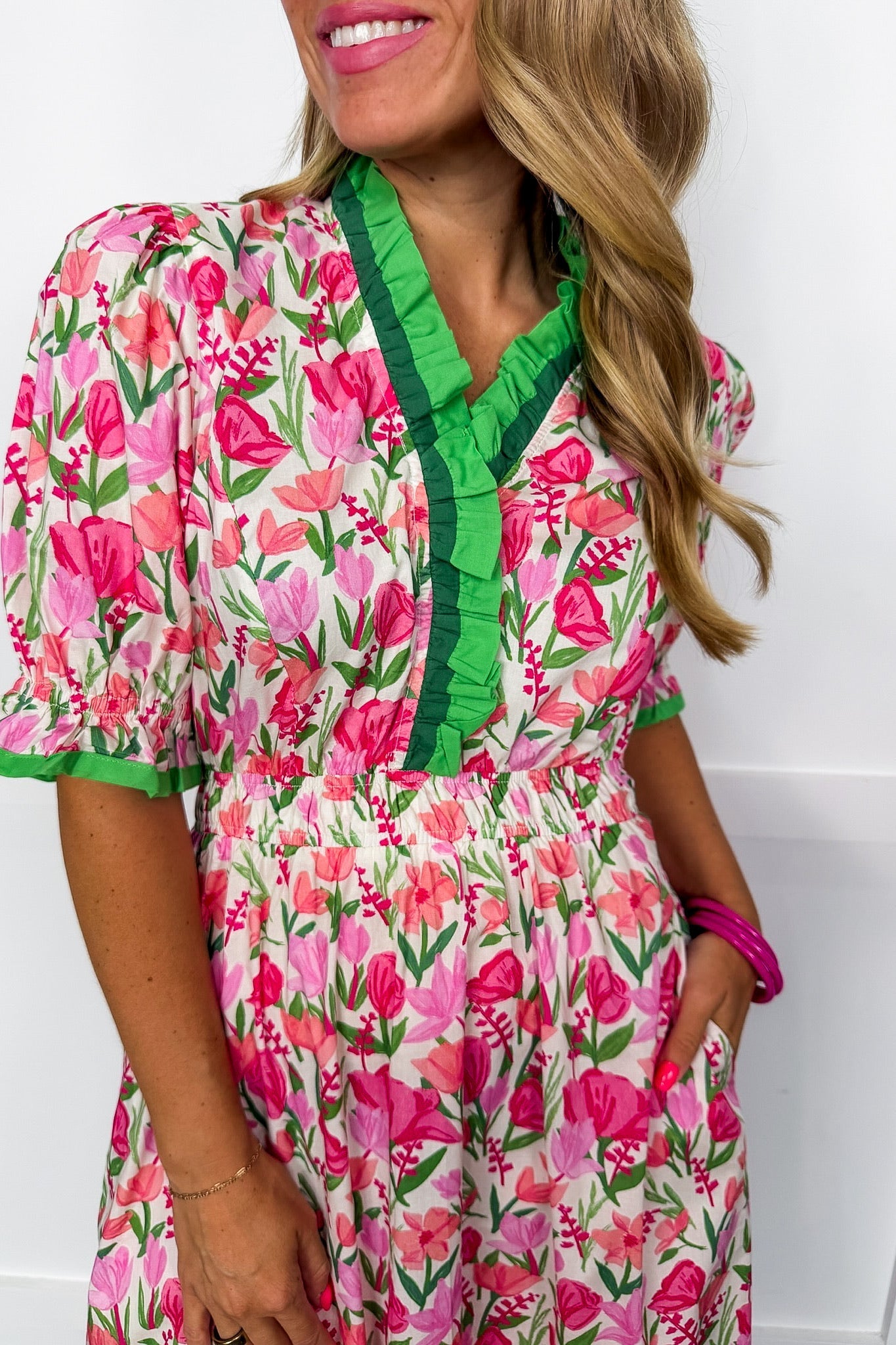 The Juliette Maxi Dress in Pink Mix Floral OMFORT