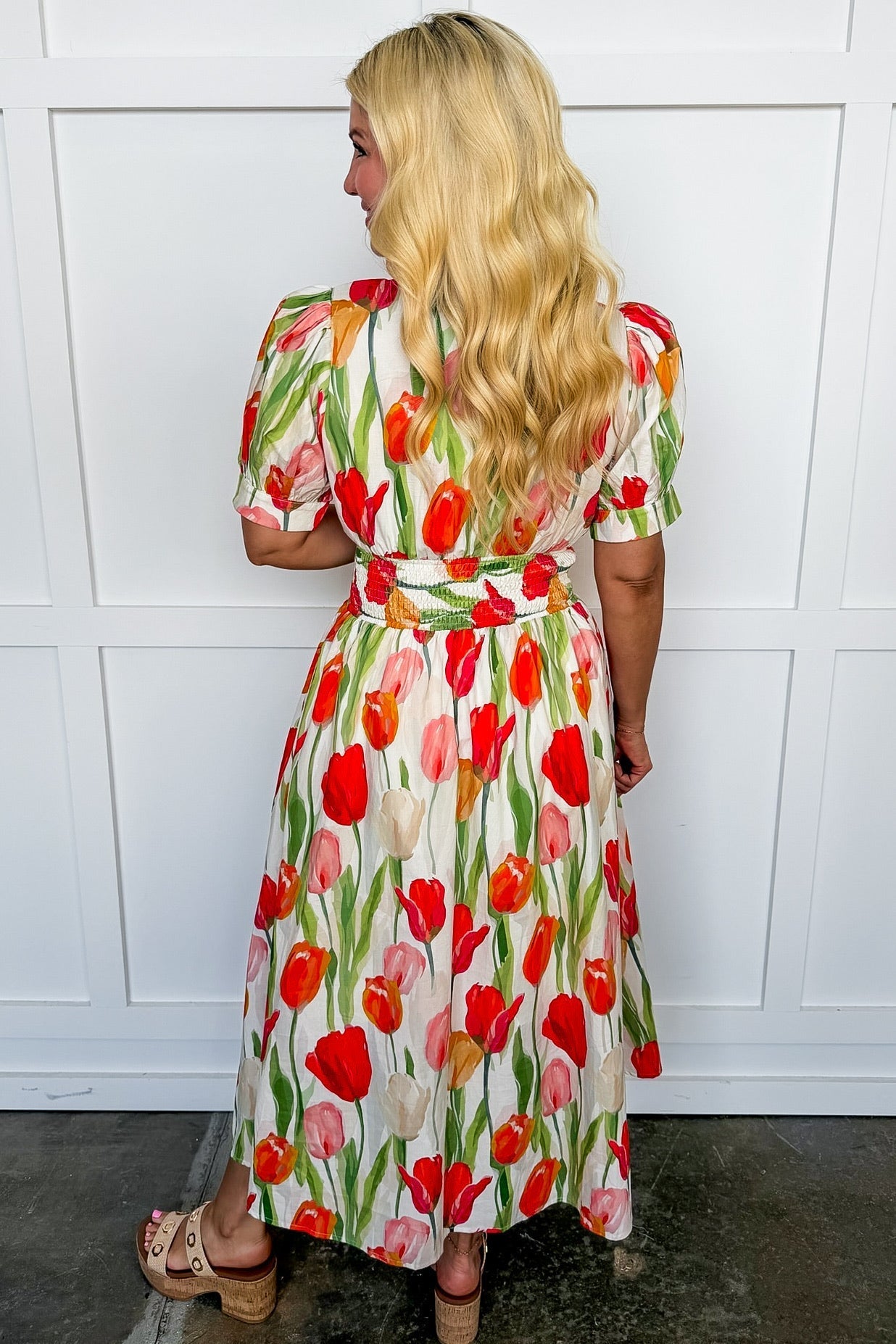 Best Selling Krissy Zip-Up Midi Dress in Tulip Daze OMFORT