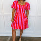 Just Feels Right Puff Sleeve Stripe Dress in Pink & Red OMFORT
