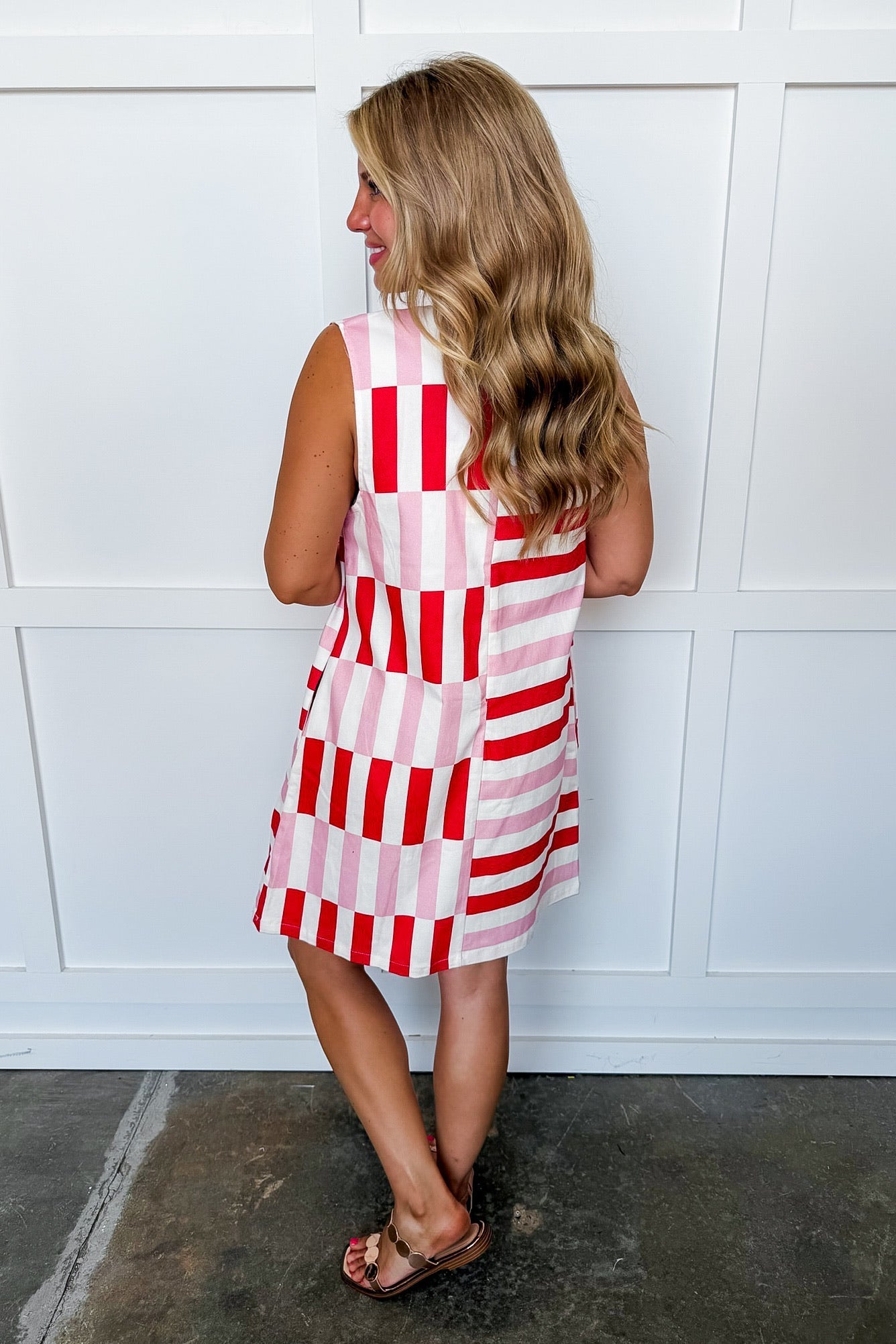 Fun Times Red & Pink Stripe Dress OMFORT