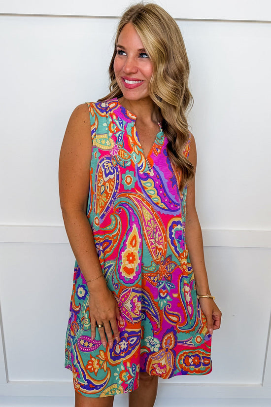 Dear Scarlett Lizzy Pocketed Dress in Multi Color Paisley OMFORT