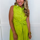 The Lily Button Down Belted Dress in Lime OMFORT
