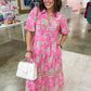 The Eloise Midi Dress in Trellis Tiles Pink by Mary Square OMFORT