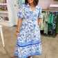 The Eloise Midi Dress in Porcelain Vines Blue by Mary Square OMFORT