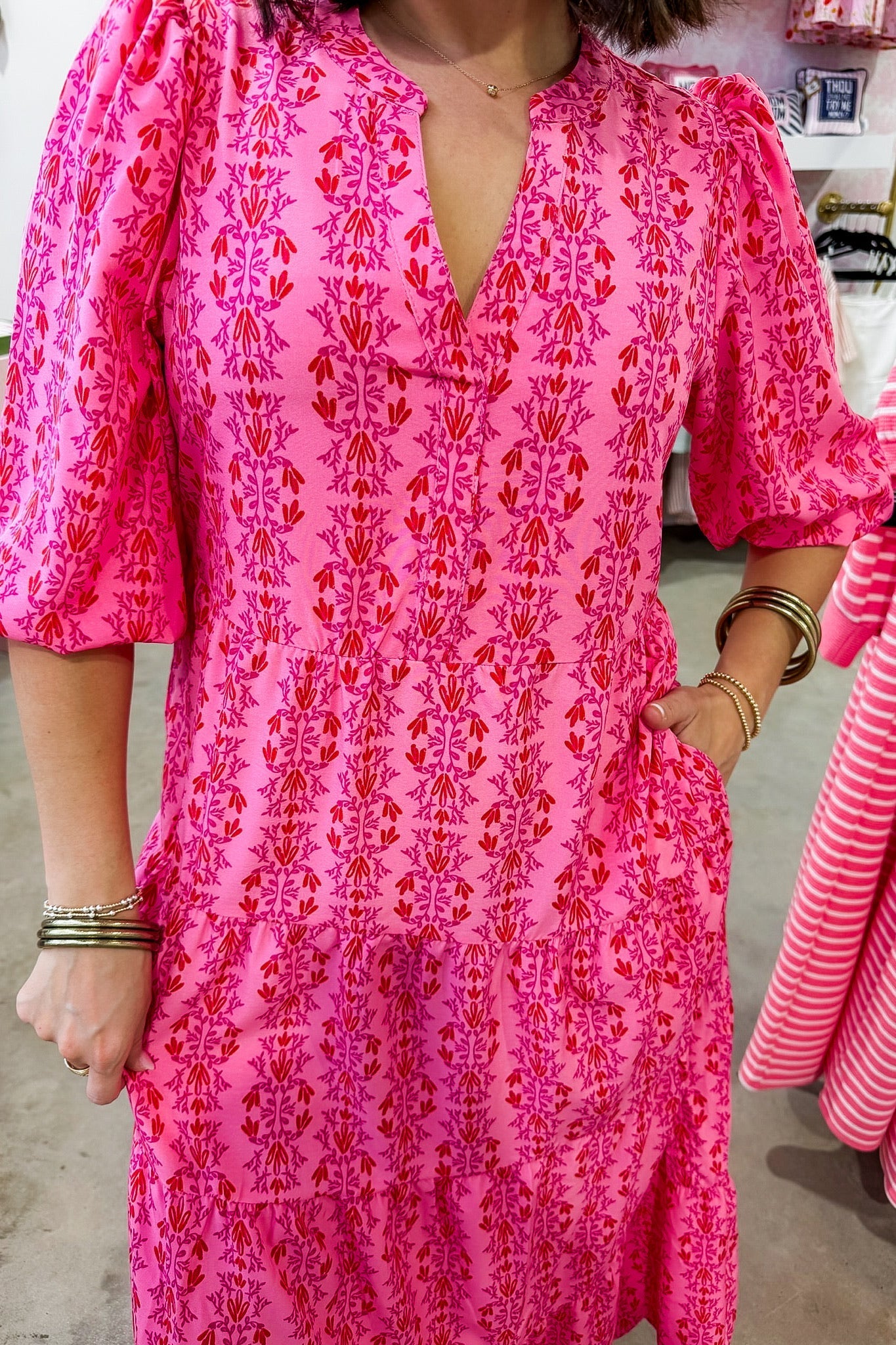 The Cameron Midi Dress in Heirloom Vine Pink by Mary Square OMFORT