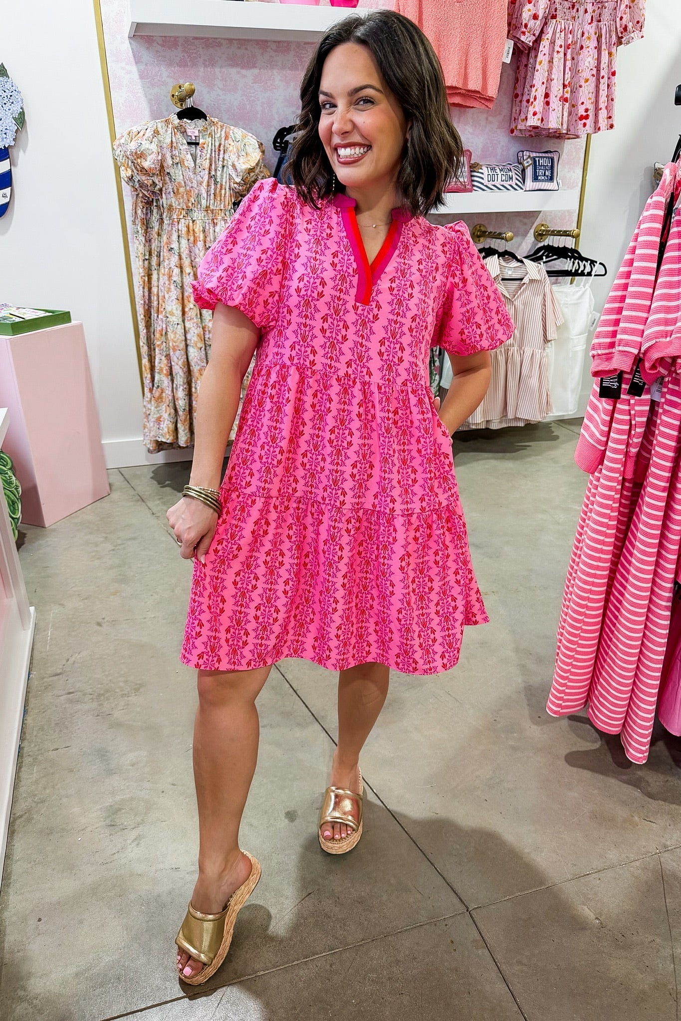 The Kinsley Mini Dress in Heirloom Vine Pink by Mary Square OMFORT