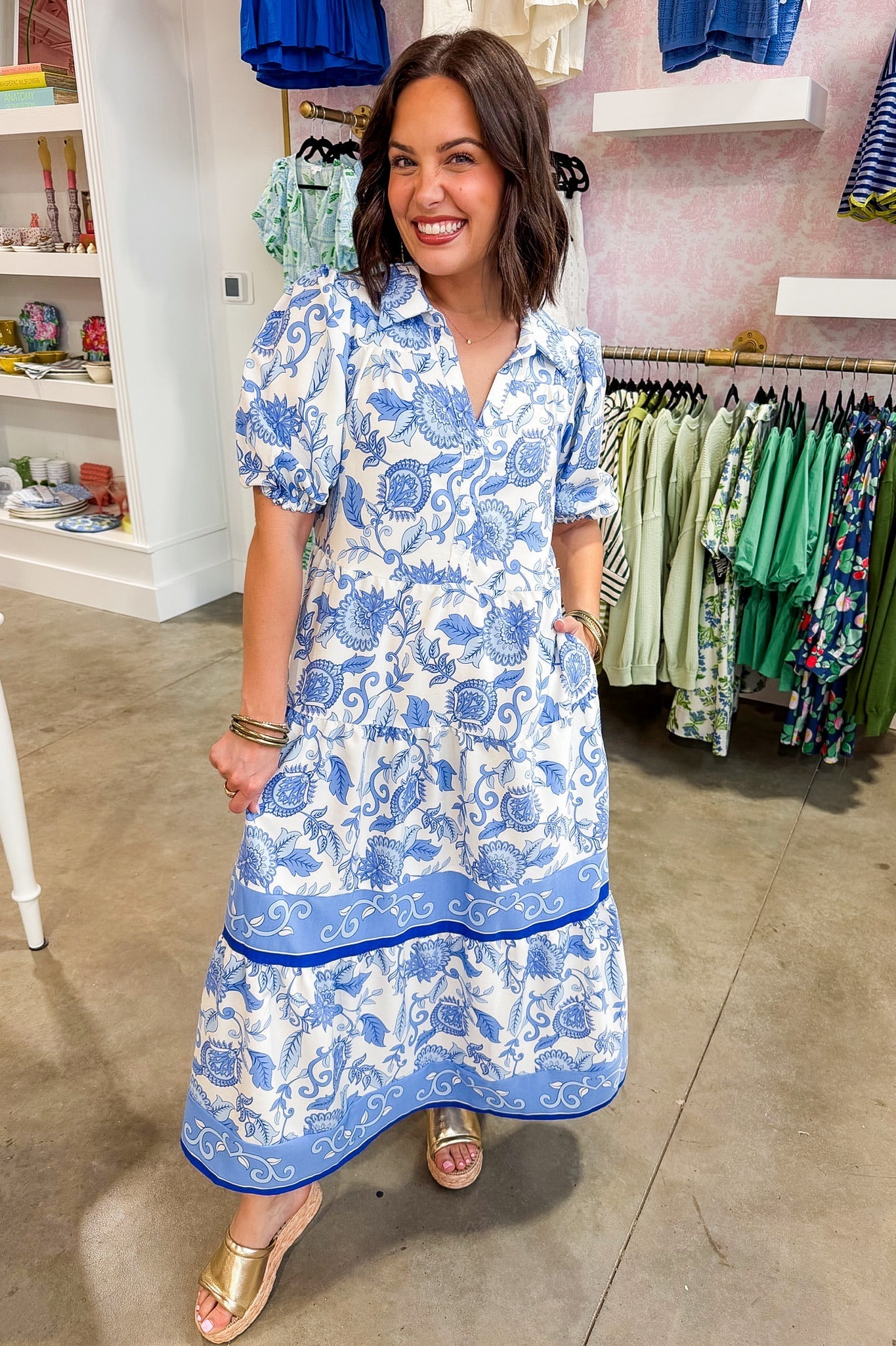 The Eloise Midi Dress in Porcelain Vines Blue by Mary Square OMFORT